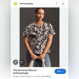 Anthropologie Black & White Floral Peplum Blouse somerset size S